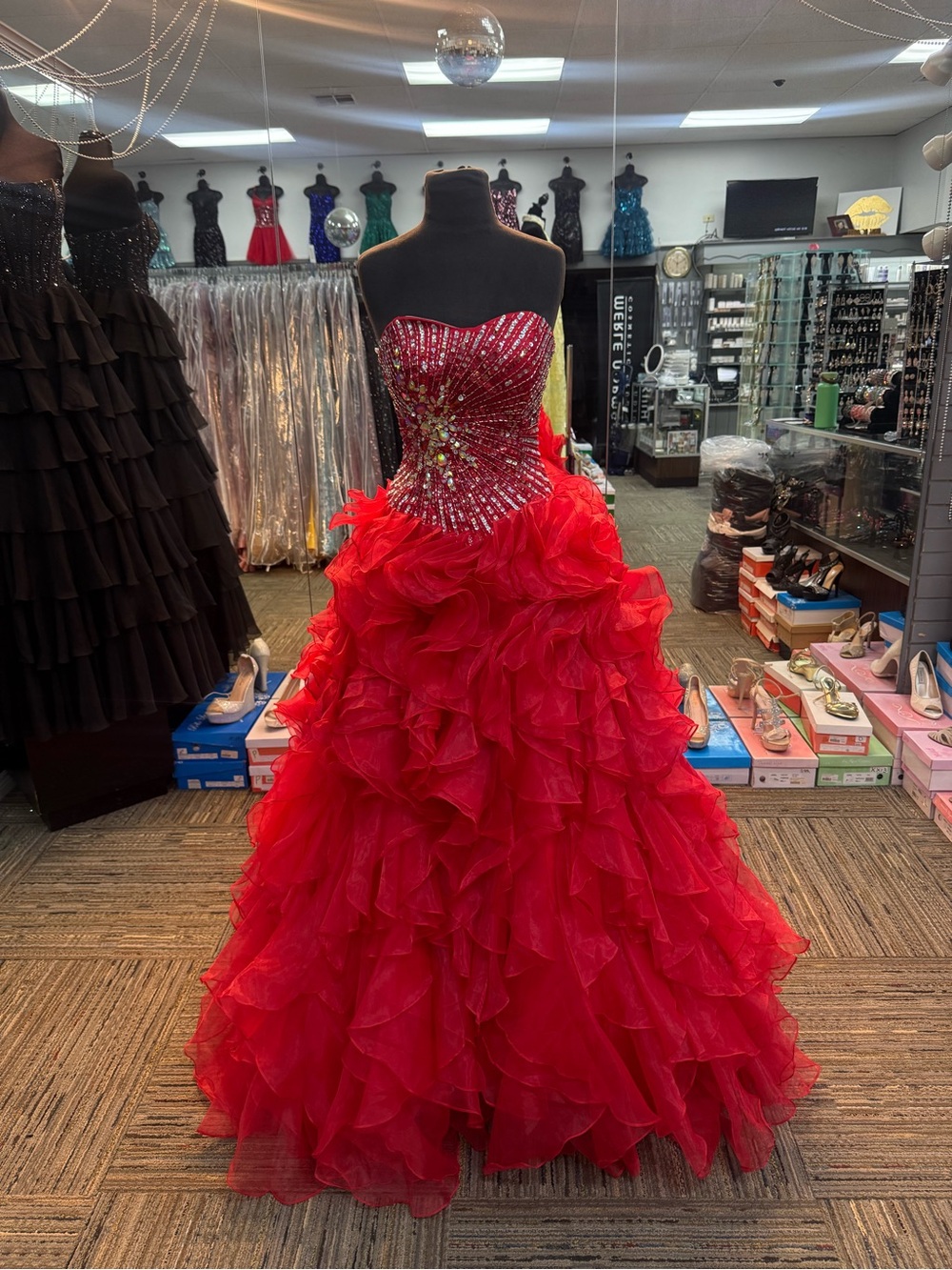ANJALI SZ-8 2197 RED STRAPLESS BALLGOWN PAGEANT FORMAL PROM DRESS